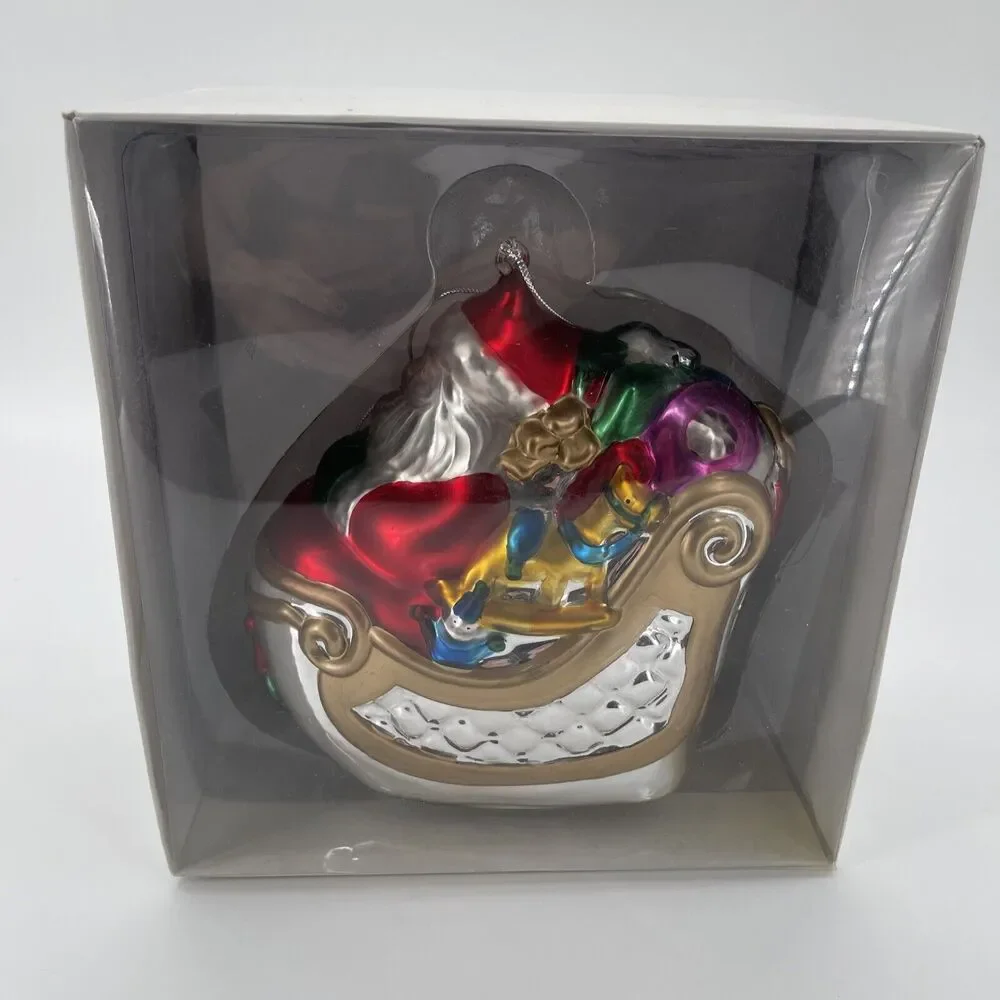 Department 56 Mercury Glass Santa In Sleigh Ornament Handpainted Vintage 1996‎